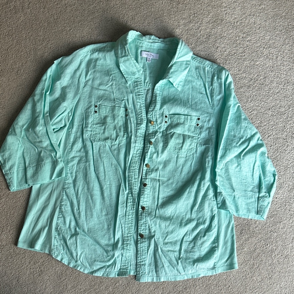 Aqua Linen Button-down - Women’s size 1X - Picture 2 of 5